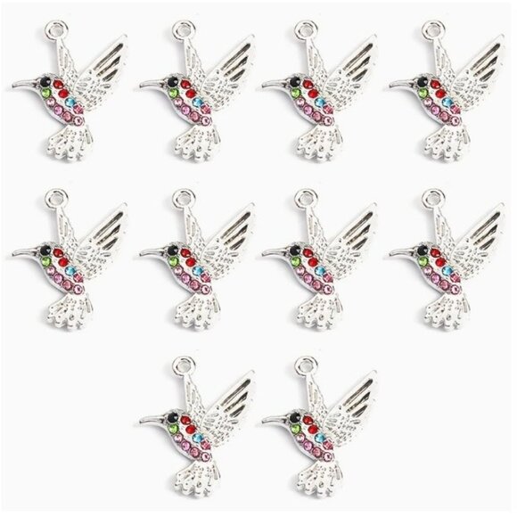 Colorful Rhinestones Decor Hummingbird Styling Charms Silver Alloy - Picture 1 of 2